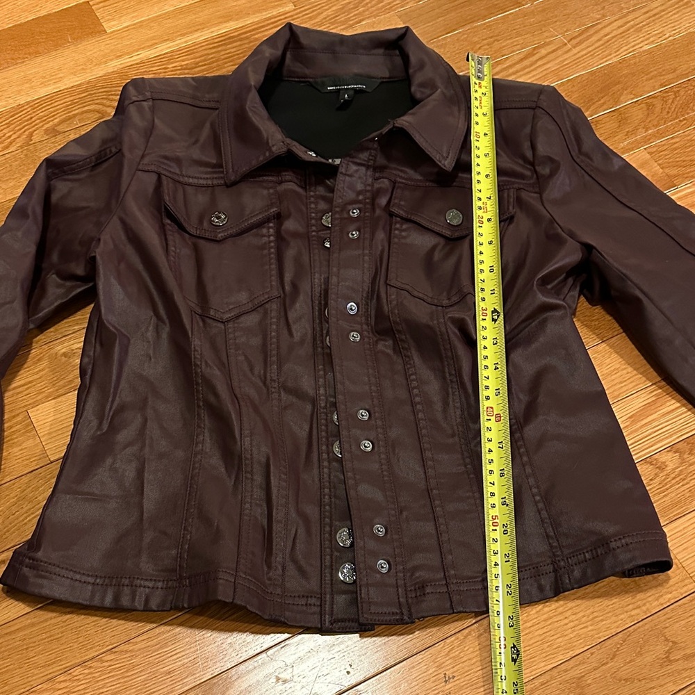 WHBM Women's Faux Leather Button-Front Jacket - Deep Burgundy